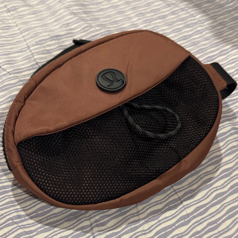 lululemon chocolate mocha Belt Bag with Black Mesh Pocket oval